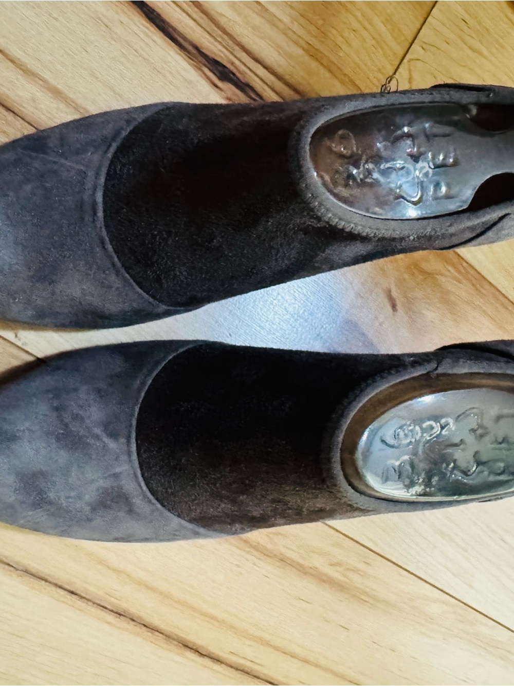 Ecco Two-Tone Gray Suede Pointed Toe Ankle Booties - Picture 3 of 5